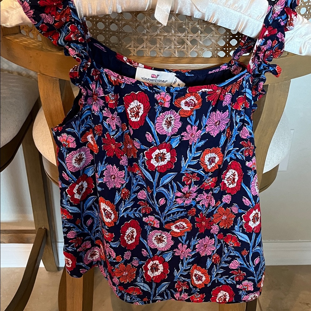 Vineyard Vines Red and Blue Floral Blouse